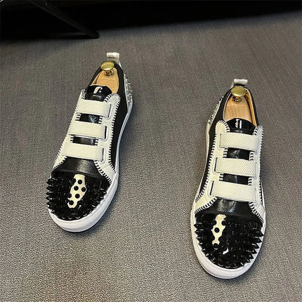 Sneaker Casual Men Designer Rivet Board Shoes Fashion Split Leather Upper Flat Platform White Shoes High Top Nightclub Shoes