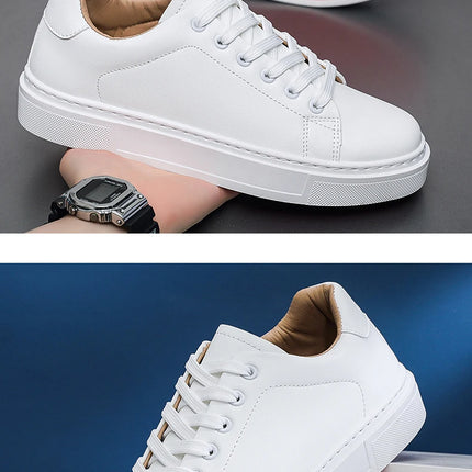 Hot Men's Casual Shoes Leather Sneakers Fashion White Black Male Vulcanized Shoes Non-slip Soft Men Shoes Lightweight Flat Shoe