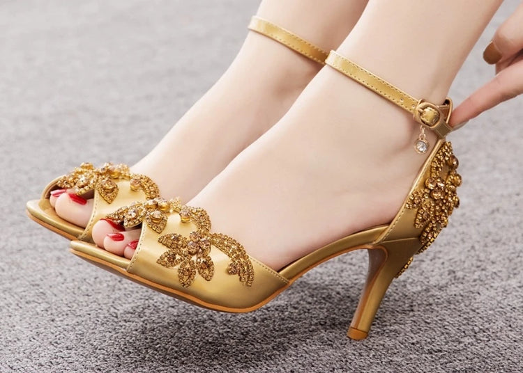 Sandali da donna di qualità femminile strass PU 7CM tacchi sottili cinturino con fibbia scarpe da donna in stile coreano vestito blu cielo maturo