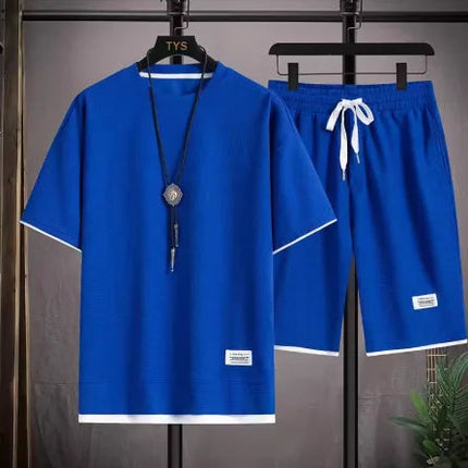 2026 nuovi set di waffle da uomo estivi T-shirt e pantaloncini casual Set tuta sportiva maschile tuta tinta unita abiti larghi platinumshop