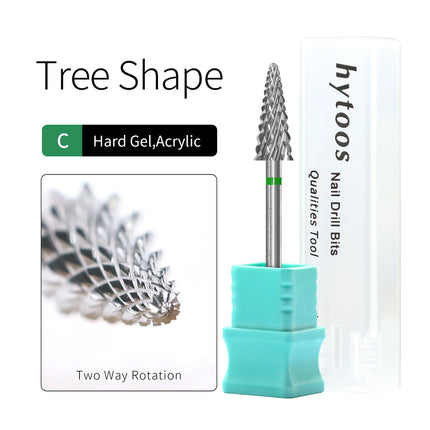 HYTOOS Tungsten Carbide Tree Cone Nail Drill Bits Professional E-file Bits for Acrylic Hard Gel Removal Manicure Pedicure Tool