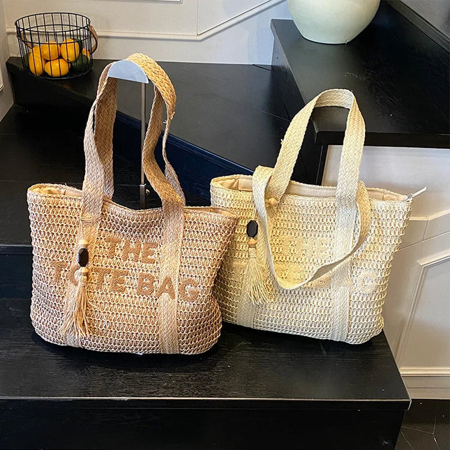 Women's Large Capacity French Style Woven Straw Bag, New Beach Vacation Crossbody Bag, Casual Commuter Tote Bag