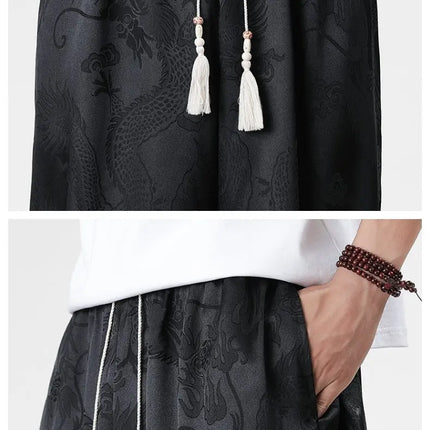 Pantaloncini in Seta Ghiaccio da Uomo, Stile Cinese, Estivi, Comodi, Pantaloni Harem Vintage Traspiranti, Tinta Unita, Lunghezza al Polpaccio