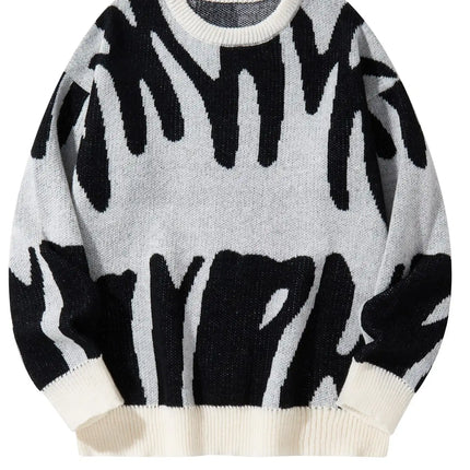 New Popular Autumn Winter Irregular Jacquard Pattern Pullover Sweater Casual Round Neck Contrast Color Knitted Men's Pullover
