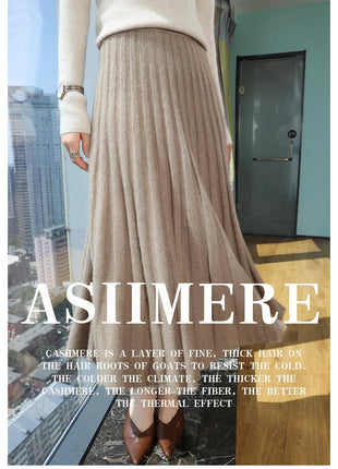 Autumn And Winter Fashion Mink Cashmere Mid Length High Waist Skirt For Women, Knitted Umbrella Skirt, Fashionable Pleated Skirt PlatiNum