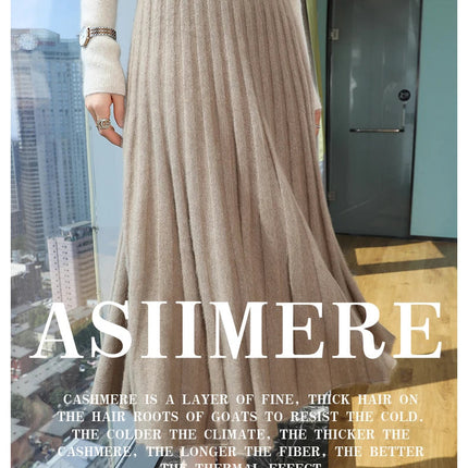 Autumn And Winter Fashion Mink Cashmere Mid Length High Waist Skirt For Women, Knitted Umbrella Skirt, Fashionable Pleated Skirt PlatiNum
