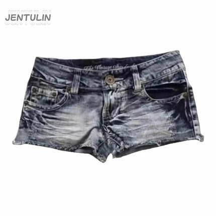 Y2K Drapeau Imprimé Graphique Mode Style Britannique Mini Short Harajuku Poche Short en Jean Femme Goth Slim Sexy Taille Basse