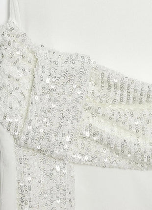 HH 2026 Abito Corto Elegante da Donna Bianco con Maniche Corte, Schiena Scoperta e Decorazioni in Paillettes, Mini Abito Sexy alla Moda per Feste platinumshop