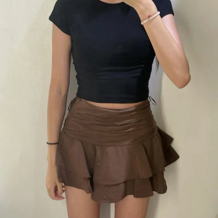 ETJ 2025 Sommer Damen Neue Mode Sexy Hot Girl Stil Rüschen gestapelt Dekoration Rock Hose Kurze Mid-Waist