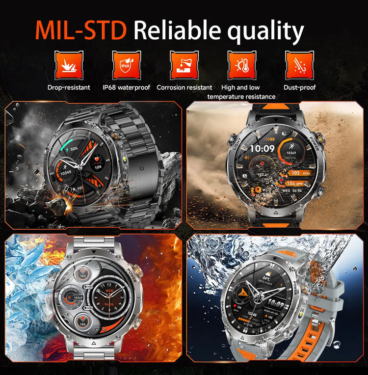 Military Grade Sapphire Smart Watch HeartRate SO2 BT5.3 Call Custom dial Smartwatch for Men Breathable Band Sports watch 1400mAh