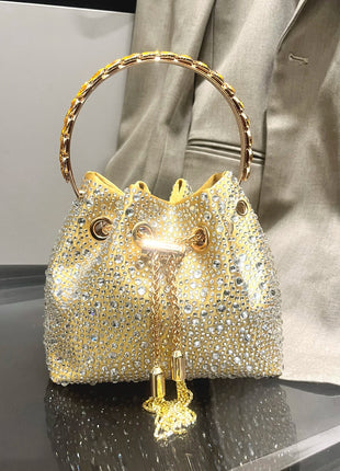 Handle Rhinestones Evening clutch Bag Purses and handbag luxury Designer shoulder bag Shiny Crystal Clutch purse bucket bag PlatiNum