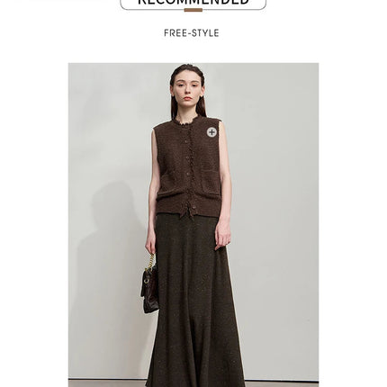 AMII Knitted Skirts For Women 2025 Autumn New Gentle A-line Long Skirt Loose Solid Color Elegant Versatile Woman Clothes12553045 PlatiNum
