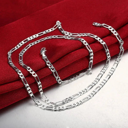 ALIZERO 40-75cm 925 Silver 4mm Figaro Chain Necklace for Women Men Long Necklace Hip Hop Jewelry Gift PlatiNum