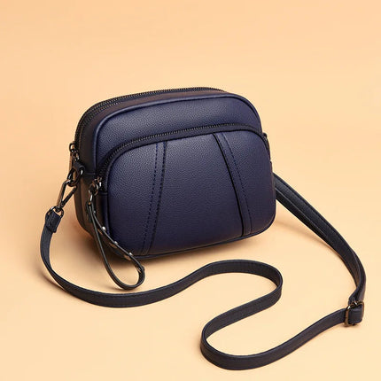 Solid Color Fashionable Rivet Zipper Women's Mobile Phone Bag Simple Soft Leather Shoulder Crossbody Small Square Bag Handbag PlatiNum