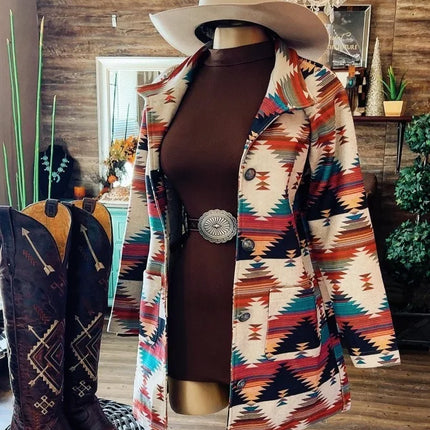 Women Blazer Long Sleeve Cardigan Wool Coat Digital Print Outerwear Spring Summer Blazers