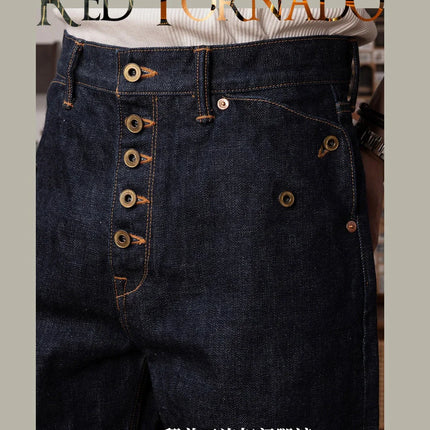 Red Tornado Retro Heavy 18oz Raw Selvedge Denim Pants Sanforized Button Fly High Waist Flap Pocket Carpenter Style Jeans