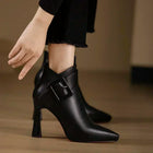 Women's Elegant High Heels Ankle Boots 2025 Spring Belt Buckle Pu Leather Short Boots Woman Plus Size 43 Thin Heeled Party Shoes