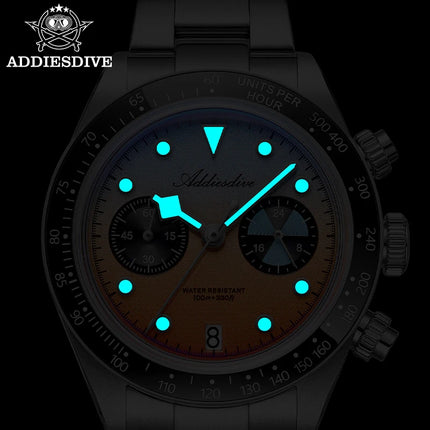 ADDIESDIVE 40mm Quartz Men's Watch AD2559 316L Stainless Steel 100M Water Resistant BGW9 Super Luminous Chronograph