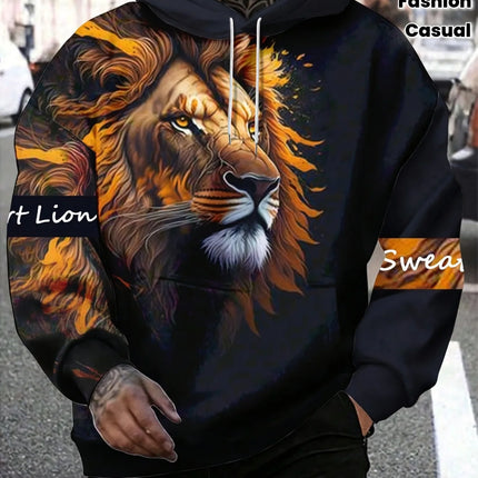 3D Lion Print Hoodie Men Women Realistic Animal Face Casual Pullover Hooded Sweatshirt Hip Hop Sport Streetwear Tops