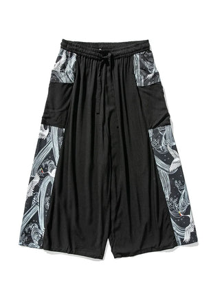 Men's Summer Harajuku Harem Pants Cotton Linen Joggers Mens Calves Length Loose Vintage Japanese Ukiyo-e Print Pants