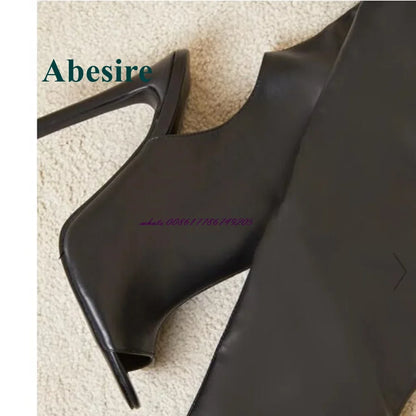 Peep Toe Knee High Sandal Boots Open Heel Stiletto Heel High Heel Women Shoes In Autumn Side Zipper Leather Fashion Boot
