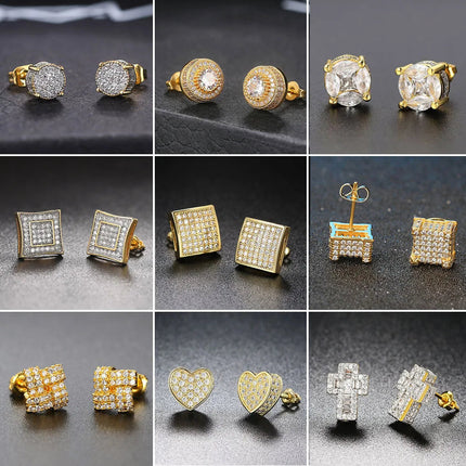 Rock Hip Hop ghiacciato orecchino a perno per uomo uomo Set completo zircone oro Piercing accessori per l'orecchio Punk Hippie Trend gioielli Dropship platinumshop