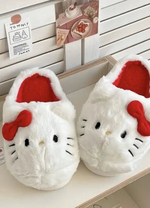 Simpatiche pantofole in peluche Hello Kitty Anime da donna, scarpe in cotone Sanrio Kawaii, scarpe morbide da camera da letto per studentesse, regali per ragazze per le feste invernali