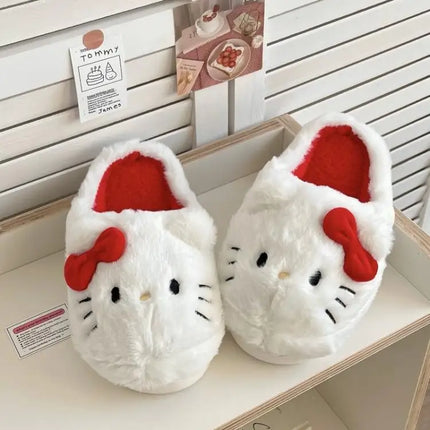 Cute Hello Kitty Anime Plush Slippers for Women, Sanrio Kawaii Cotton Shoes, Soft Student Bedroom Shoes, Girl Gifts for Winter Holidays