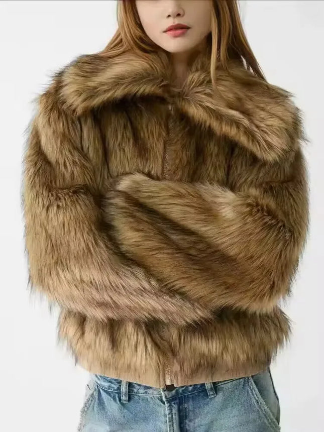 ZADORIN Winter Hairy Oversized Raccoon Fluffy Faux Fur Coat Woman Motorcycle Lapel Faux Fur Jacket Woman Clothing Brown Fur Coat
