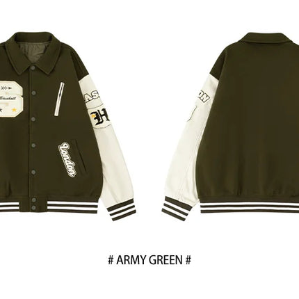 Men's Letterman Jacket Vintage Varsity Coat Patchwork Baseball Streetwear Outerwear with Faux Leather Sleeves & Fine Embroidery