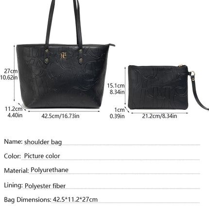 CH 2026 New Embossed Tote Bag Set 2Pcs Large Capacity Shoulder Bag with Pouch Luxury Designer Handbag for Women PlatiNum