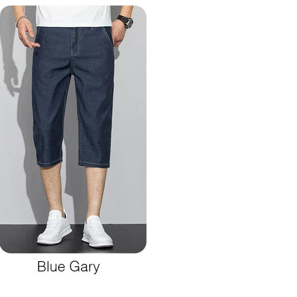Pantaloncini jeans da uomo estivi sottili in Lyocell Blu Grigio Stile classico Elasticità Pantaloncini di jeans casual da lavoro leggeri e dritti da uomo