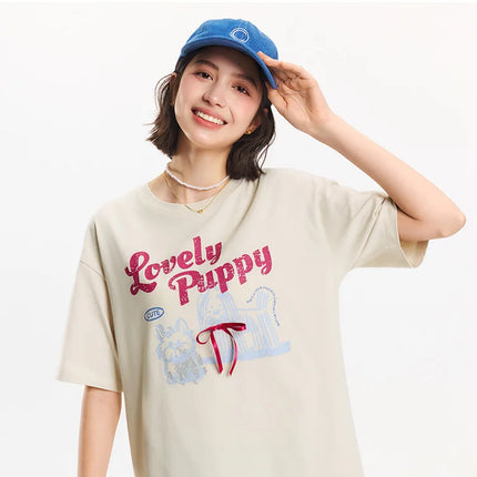 T-shirt à manches courtes Semir pour femme, longueur moyenne, joli motif, style rétro, nouvelle collection été 2025, haut ample respirant, style de niche