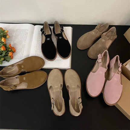 DIMANYU Women's Retro Roman Baotou Sandals, New Summer 2026 Models, Frosted Genuine Leather, Women's Flat Shoes, Perforated Sandals