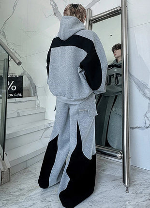 LUZHEN Street Wear Sports Two-piece Sets Men's Fashion Autumn 2025 New Color Contrast Splicing Loose Casual Pants Hoodies JY3686 PlatiNum