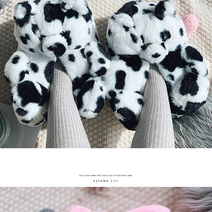 Cute Teddy Bear Plush Winter Slippers, Wrapped Heel Funny Indoor Floor Shoes, Women Gift, Warm Soft Cartoon Fluffy Animal Slippe