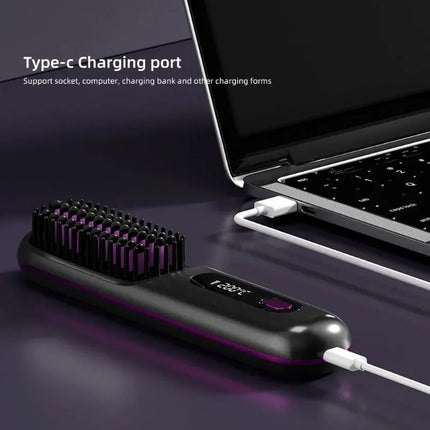Electric Lcd USB Ceramic Heated Straight Hair Comb, Wireless Portable Negative Ion Styling Tool, Rechargeable Straightening Brush