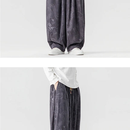 Pantaloni a gamba larga in velluto a coste da uomo in stile giapponese pantaloni larghi casual da uomo spessi e caldi pantaloni a lanterna Hip Hop streetwear taglie forti 5XL