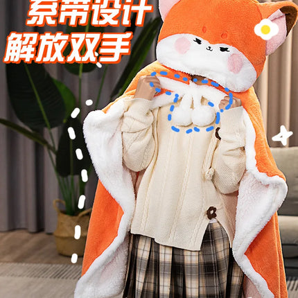 Anime Fox Cloak Fox Cape Cartoon Cloak Coral Fleece Keep Warm Air Blankets Cosplay Costumes Lovely Soft Birthday Valentine Gifts