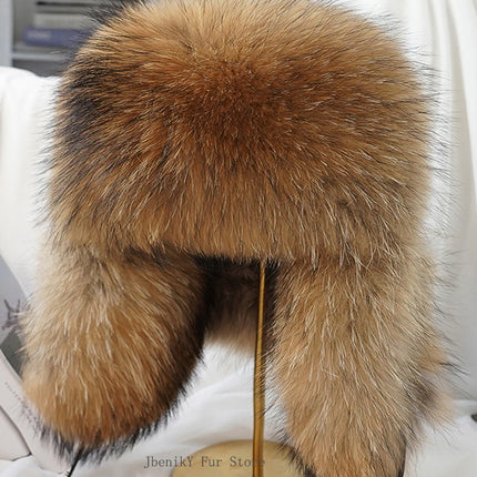 2026 Cap 100% Raccoon Dog Full Fur Fox Fur Hat Men's Fur Ear Protection Winter Thickened and Warm Russian Hat Men's Trend