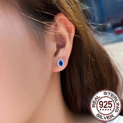CWWZircons 925 Sterling Silver Vintage Blue CZ Zircon Big Flower Shape Stud Earrings for Women Wedding Party Jewelry Gifts SE109 PlatiNum