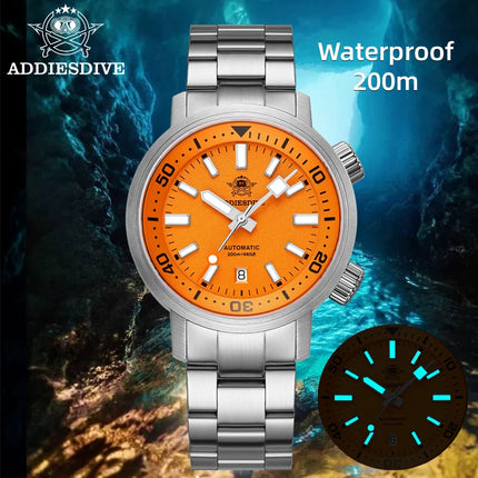 ADDIESDIVE 200M Automatic Dive Watch Men Japanese 8215 Sapphire Stainless Steel Luminous Mechanical Diving Wristwatch BGW9 Hands