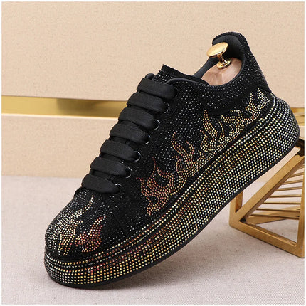 Luxury Designer Men's Rhinestone Thick Bottom Everyday All Match Shoes Causal Flats Loafers Ms Moccasins Sports Walking Sneakers