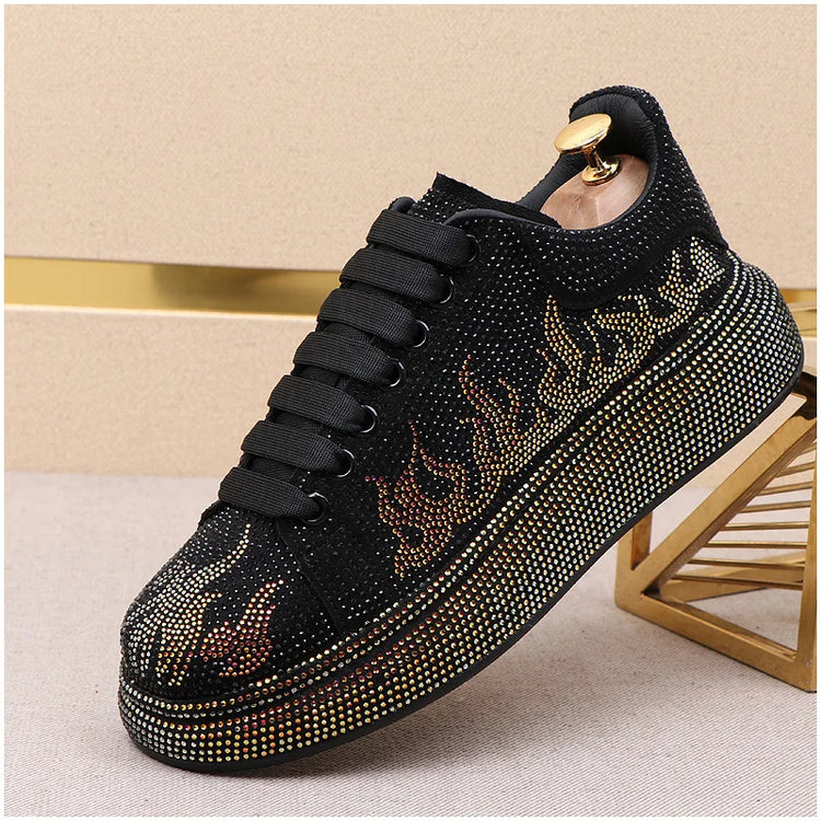 Luxury Designer Men's Rhinestone Thick Bottom Everyday All Match Shoes Causal Flats Loafers Ms Moccasins Sports Walking Sneakers
