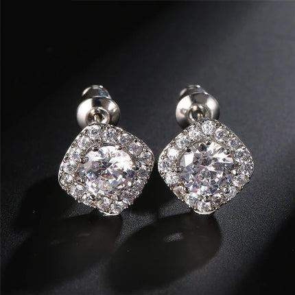 ZAKOL Classic White Square CZ Orecchini Della Stud Per Le Donne Squisite Rotondo Cubic Zirconia Cristallo Orecchini Regalo platinumshop