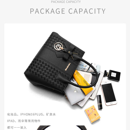 Bow Metal Pendant Top Handle Satchel Crossbody Bag, PU Leather Textured Bag Purse, Classic Versatile Fashion Shoulder Bag PlatiNum