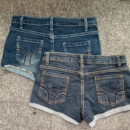 Y2K Women's Embroidered Wrap-Style Denim Shorts Summer Korean Style Sexy Low-Rise Women's Denim Shorts Stretch-Fit Hot Pants PlatiNum