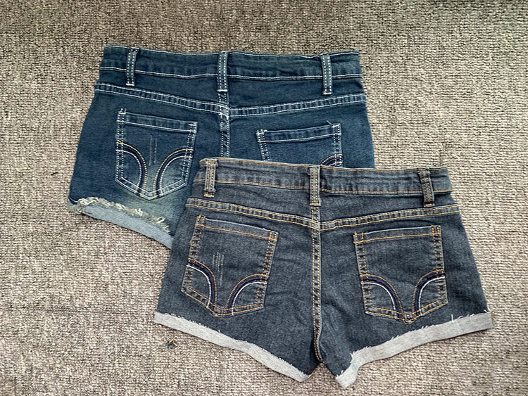 Y2K Women's Embroidered Wrap-Style Denim Shorts Summer Korean Style Sexy Low-Rise Women's Denim Shorts Stretch-Fit Hot Pants PlatiNum