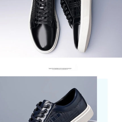 Daily Men's Luxury Brand Shoes Casual Blue Black Sneakers Shoes Man Lace-up Comfortable Leather Flat Shoes