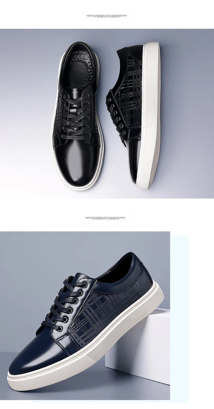 Daily Men's Luxury Brand Shoes Casual Blue Black Sneakers Shoes Man Lace-up Comfortable Leather Flat Shoes